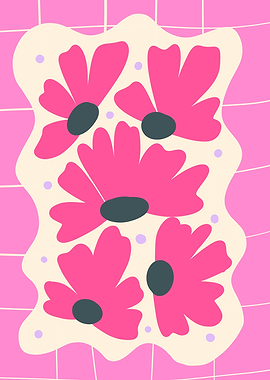 Pink Floral on a pink grid