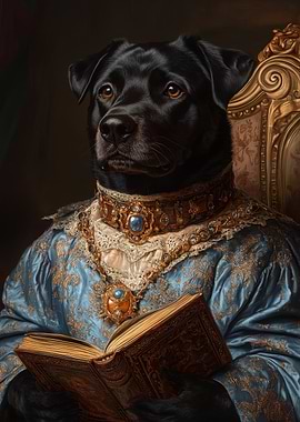 Dog in Royal Attire | Black Dog in Blue Robes | Majestic Pet Portrait