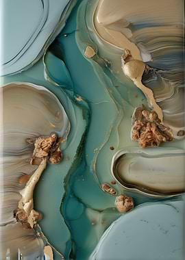 Abstract Teal and Gold Art