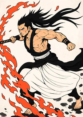 Samurai with Flaming Sword