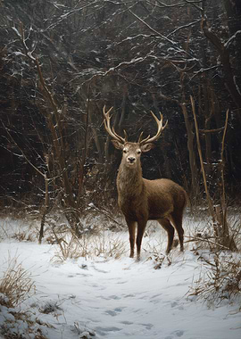 Majestic Deer in Winter Forest