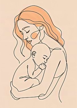 Mother and Child Line Art