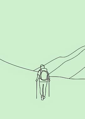 Hiking Minimalist Line Art