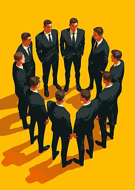 Men in Business Suits in Circle Minimalist Art Illustration