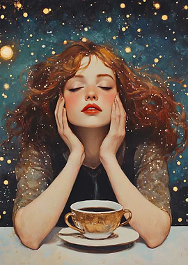 Woman with Coffee and Stars