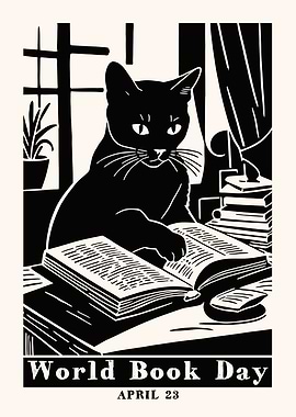 Cat Reading Book World Book Day