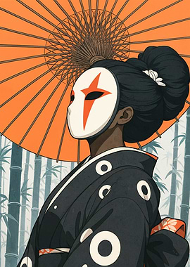 Masked Geisha in Bamboo Forest