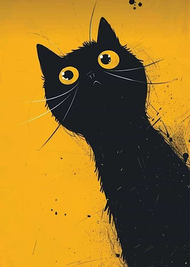 Black Cat on Yellow Background