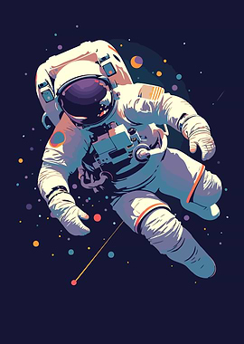 Astronaut in Zero Gravity Abstract Minimalist Art Illustration