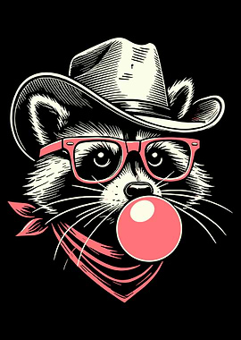 Raccoon in Cowboy Hat, Raccoon in Pink Glasses Bubble, Funny Raccoon poster