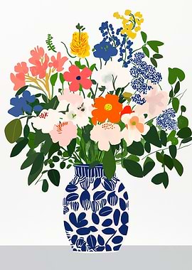 Floral Bouquet in Blue Vase