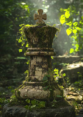 Stone Chess King in Forest