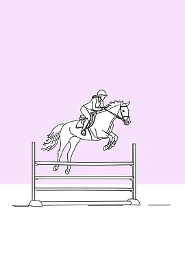 Horse Jumping Minimalist Line Art