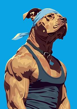Muscular Buff Pitbull Funny Dog Minimalist Art Portrait Illustration