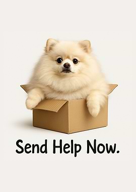 Funny Dog In A Box Waiting For Help