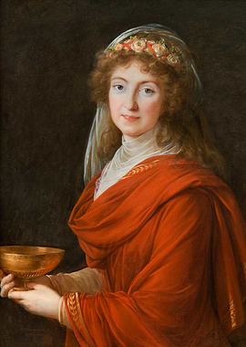 Woman in Red Robe Holding Chalice
