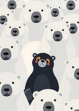 Black Bear Among Polar Bears