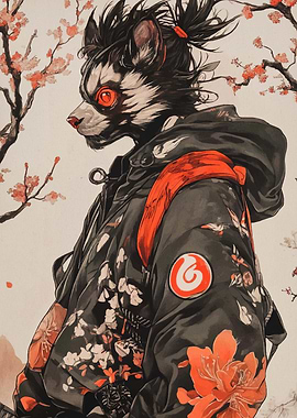 Anthropomorphic Cat in Floral Jacket