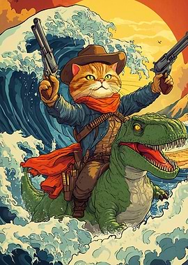 Cowboy Cat on Dinosaur