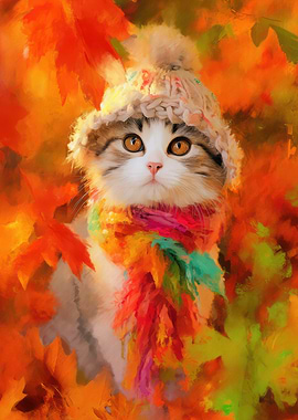 Cat in Autumn Leaves