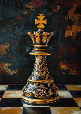 Ornate Black & Gold Chess Queen
