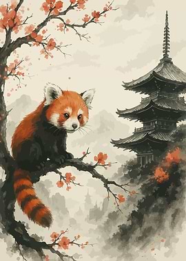 Red Panda in a Japanese Garden