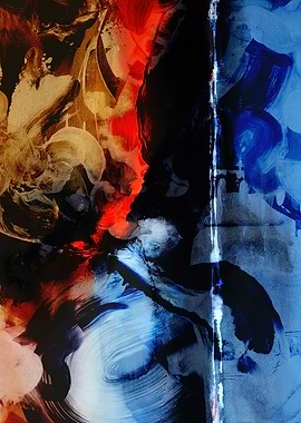 Abstract Art with Red, Blue, and Gold