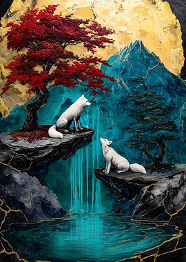 White Wolves and Waterfall