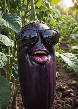 Smiling Eggplant with Sunglasses
