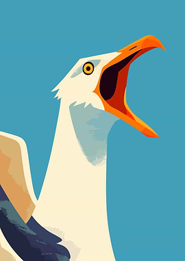 Funny Screaming Seagull Minimalist Art Illustration