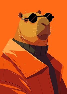 Cool Fashion Capybara in Sunglasses Minimalist Art Illustration