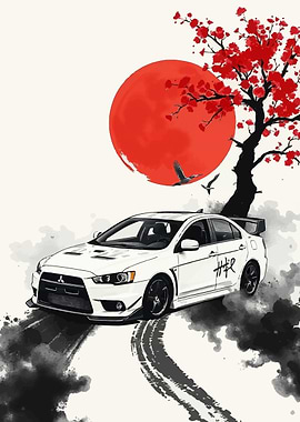 Mitsubishi Evo X with Red Sun