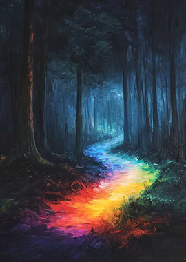 Rainbow Path in Forest