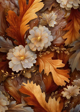 Autumn bouquet with golden leaves