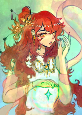 Magical Anime Girl with Golden Jewelry