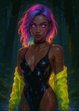 Cyberpunk Woman in Forest