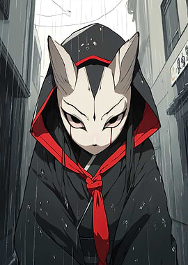 Masked Figure in Rain