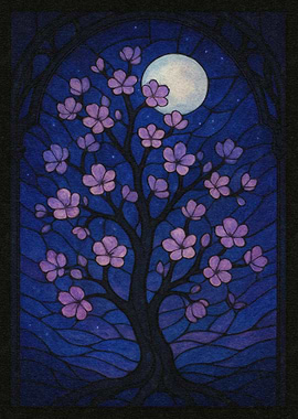 Stained Glass Moonlight Tree