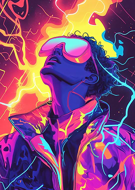 Glitched Reality Neon Portrait