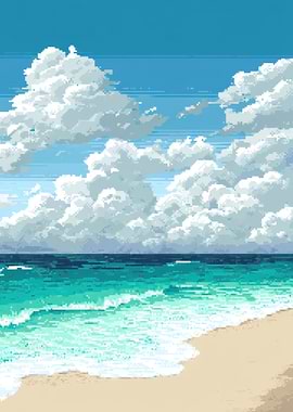Pixel Art Beach Scene