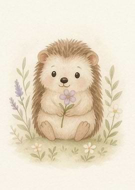 Cute Hedgehog with Flower