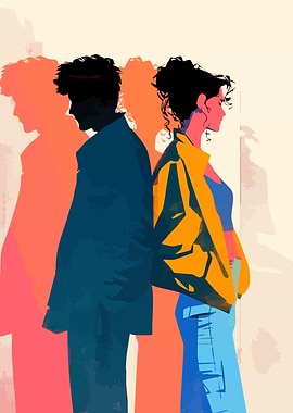 Silhouetted Couple Minimalist Art Illustration