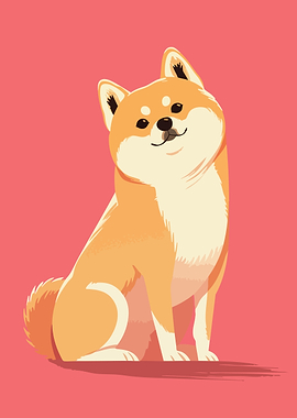 Cute Shiba Inu Illustration Pastel Minimalist Art