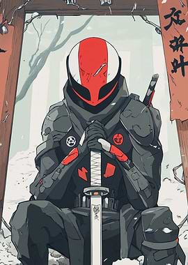 Samurai in Red Helmet