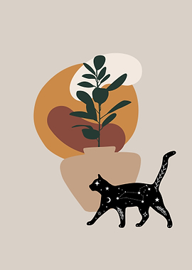 Cat behind plant pot