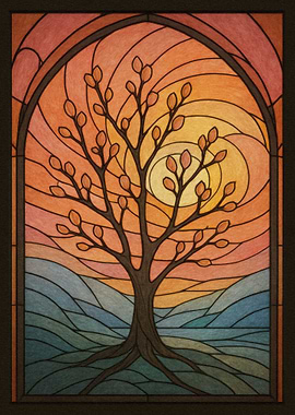 Stained Glass Tree Sunset