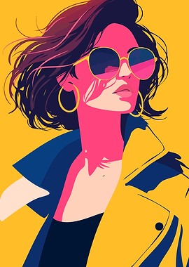 Cool 80s Retro Woman Portrait Minimalist Art Illustration