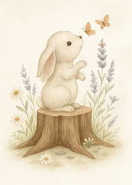 Cute Bunny and Butterflies