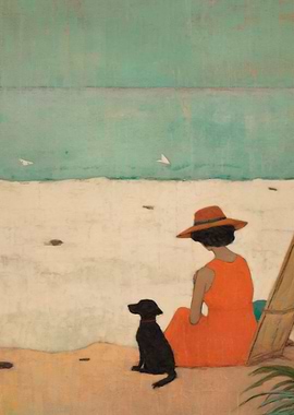 Woman and Dog by the Sea