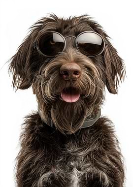 Wirehaired Pointing Griffon Dog Wearing Sunglasses